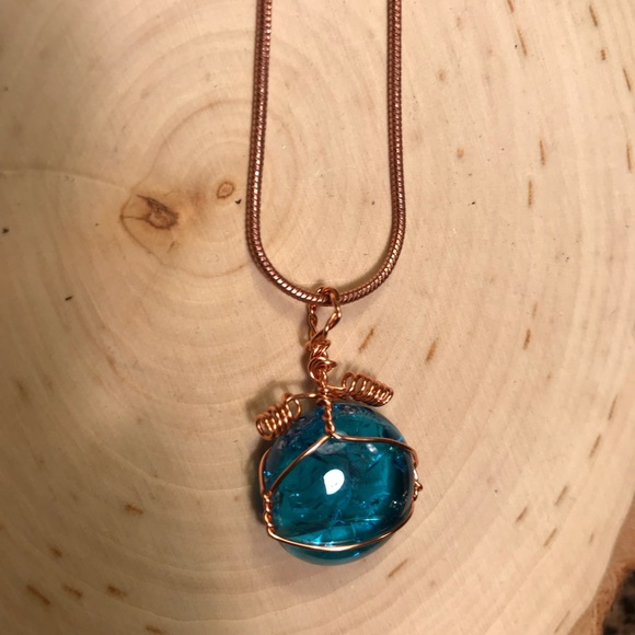 Aqua handmade necklace copper wire wrap NWT - Picture 7 of 8